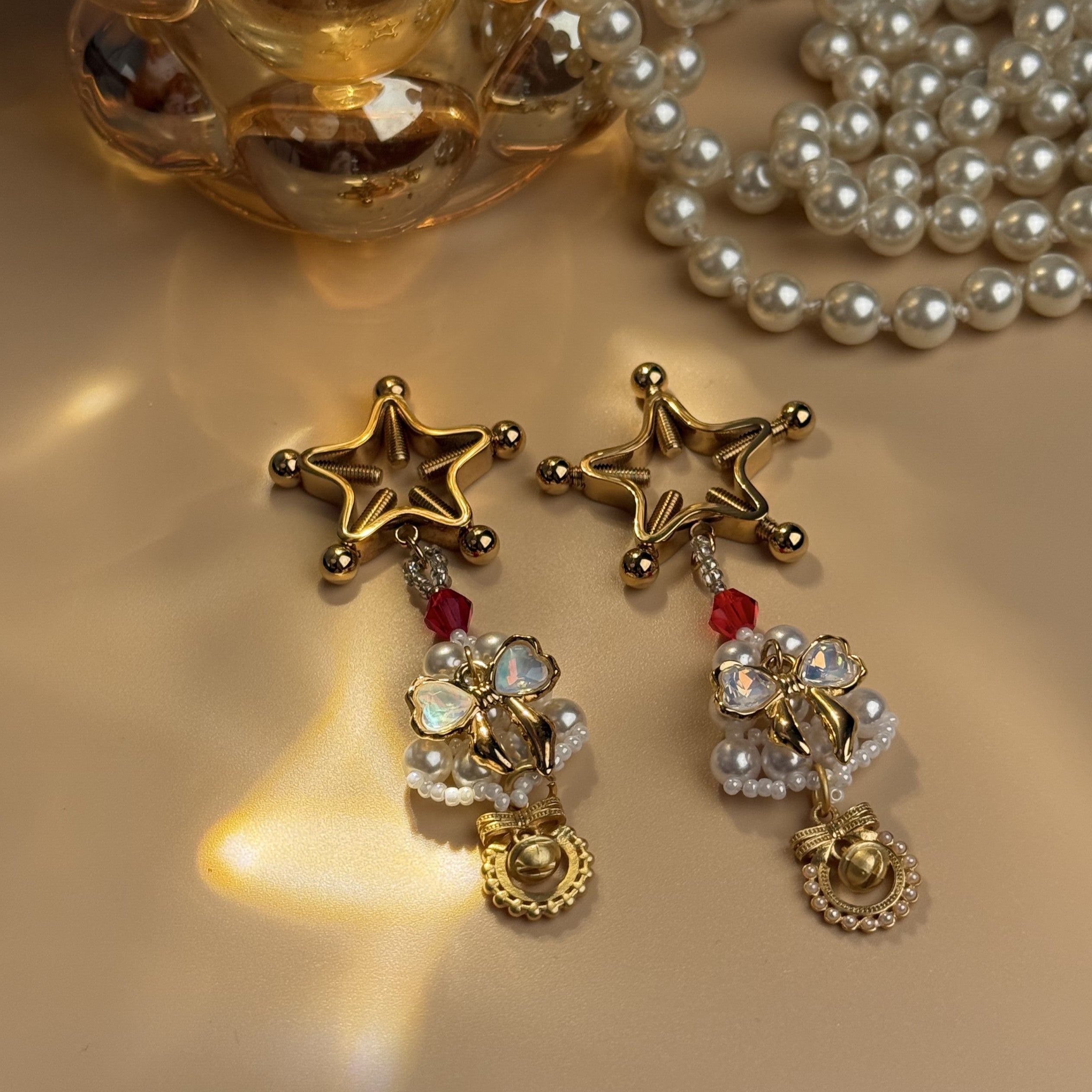Stellar Pearl Edition™ Intimate Accessories | 18K Gold Star Nipple Clamps with Pearls for Elegant Sensory Play