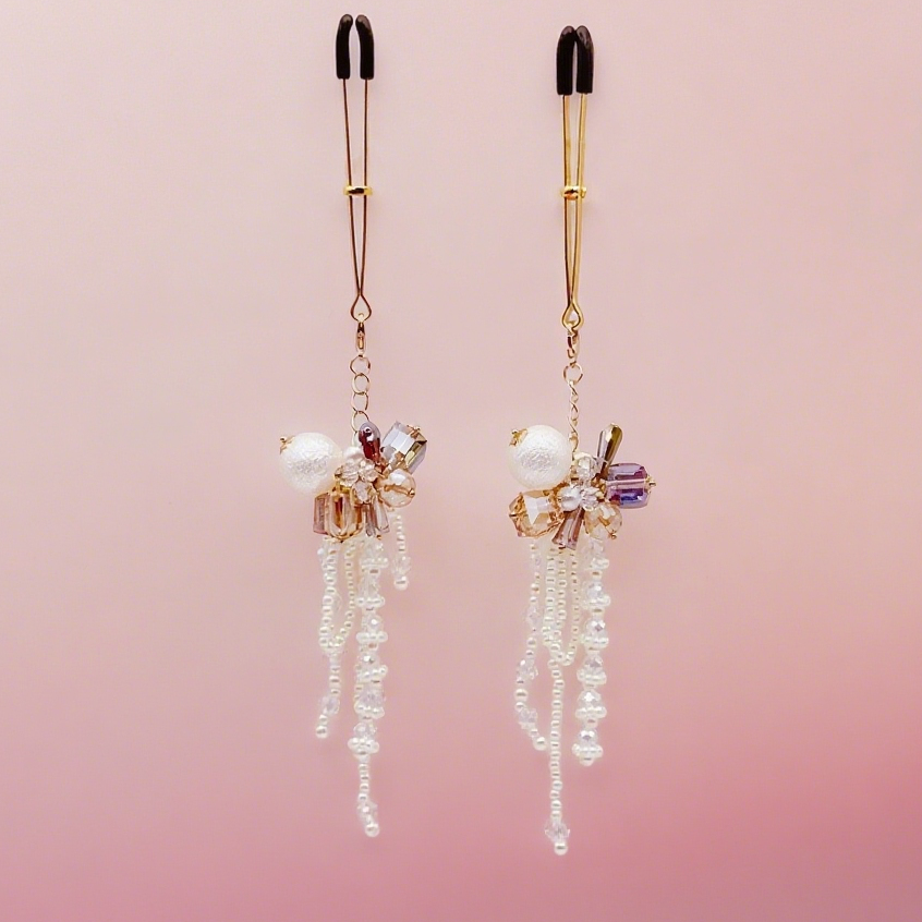 โจ Whispers of Elegance Play Tool โ Handcrafted Pearl Gemstone Nipple Clamps ๐ | Sensual Pleasure for Couples ๐ซ