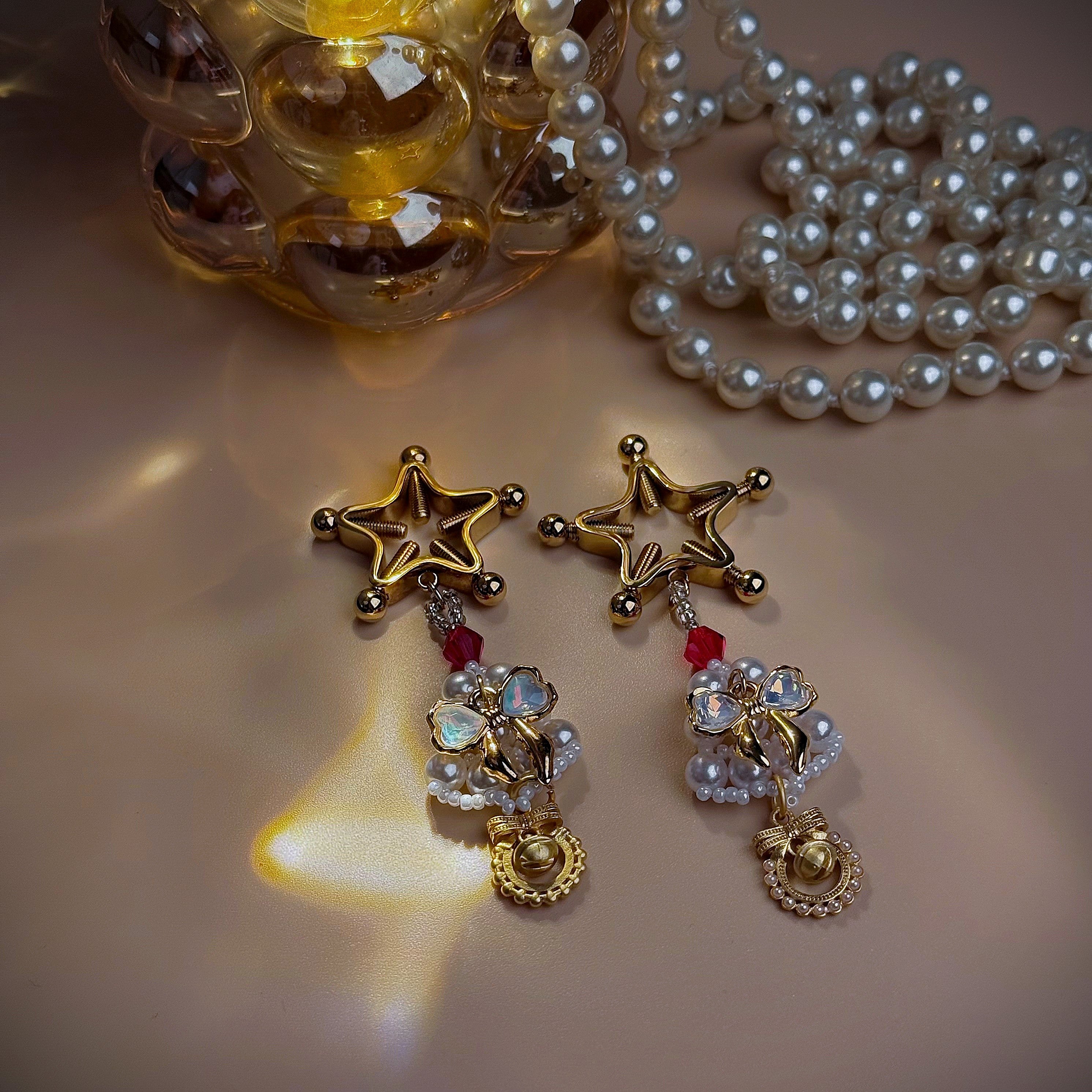 Stellar Pearl Edition™ Intimate Accessories | 18K Gold Star Nipple Clamps with Pearls for Elegant Sensory Play