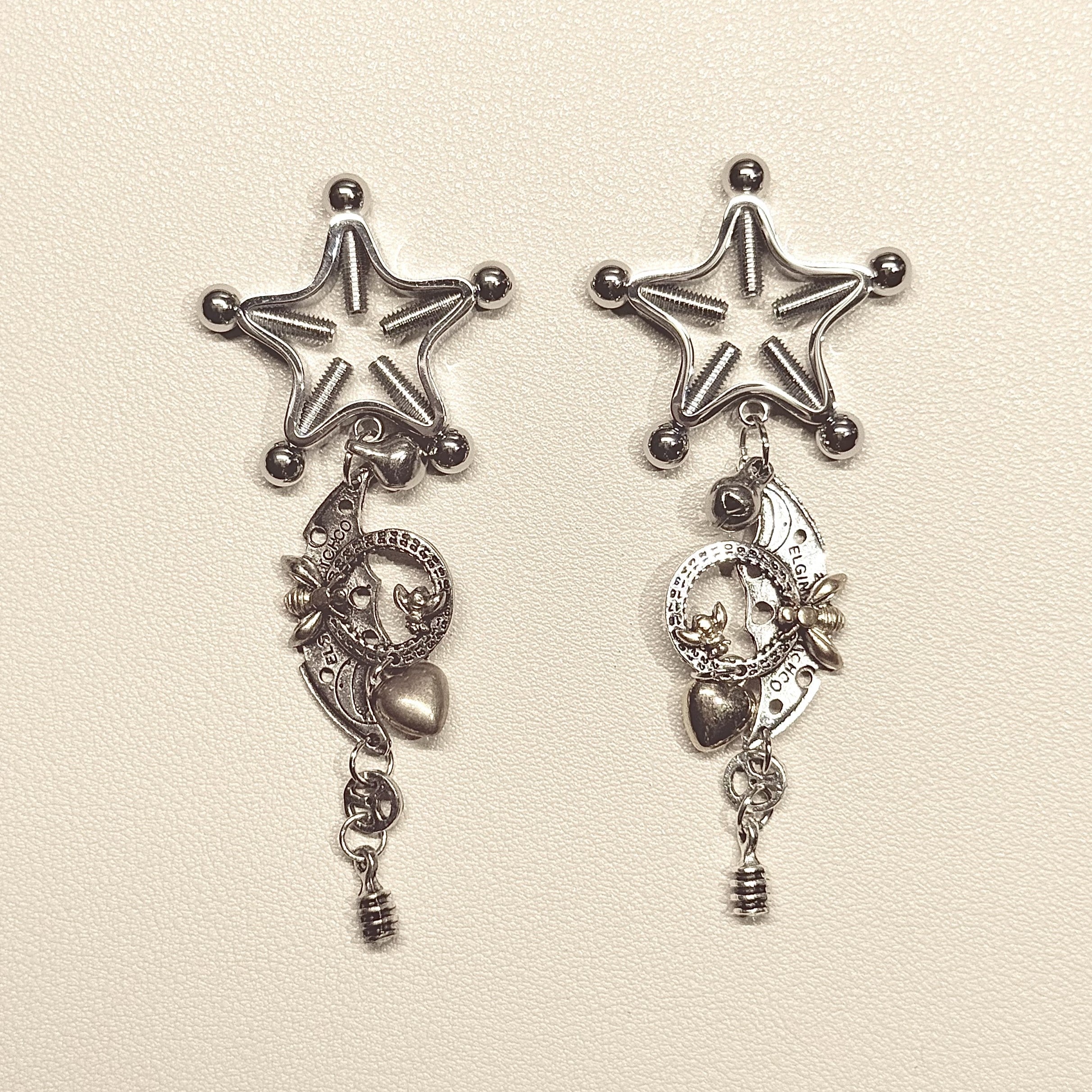 Moonlit Chime Edition™ Intimate Accessories | 18K White Gold Nipple Clamps with Star & Moon Bell Charms
