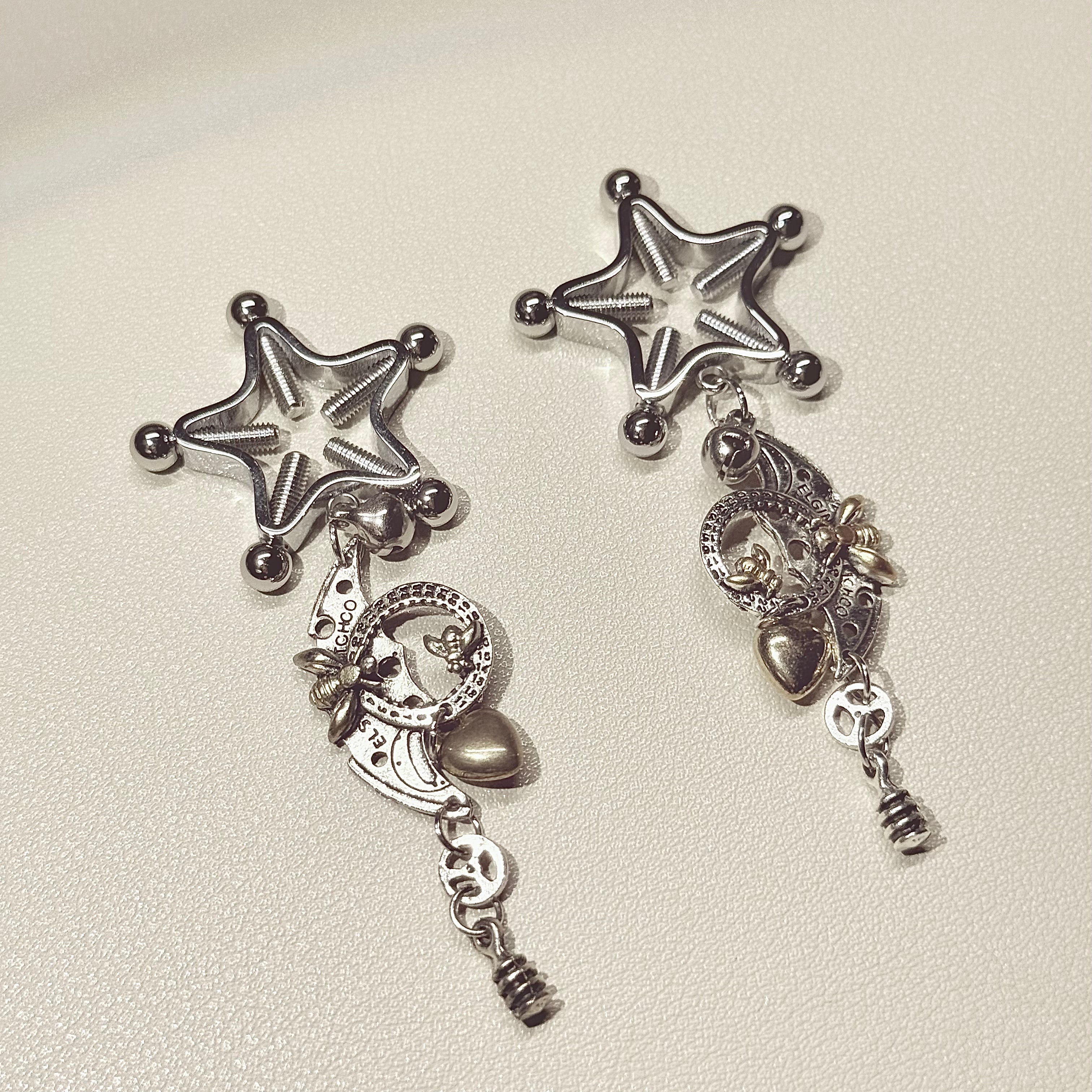 Moonlit Chime Edition™ Intimate Accessories | 18K White Gold Nipple Clamps with Star & Moon Bell Charms