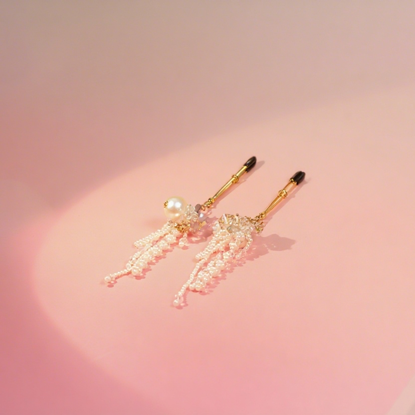 ✨ Whispers of Elegance Play Tool – Handcrafted Pearl Gemstone Nipple Clamps 💎 | Sensual Pleasure for Couples 💫